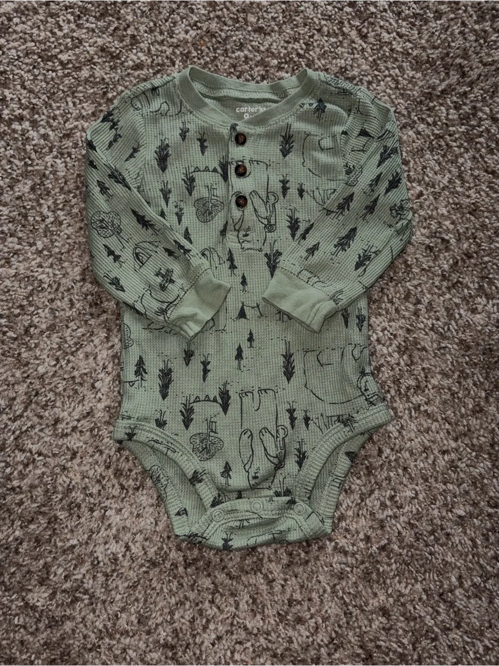 Carter's Sage Green Long-Sleeve Waffle Knit One-Piece Bodysuit